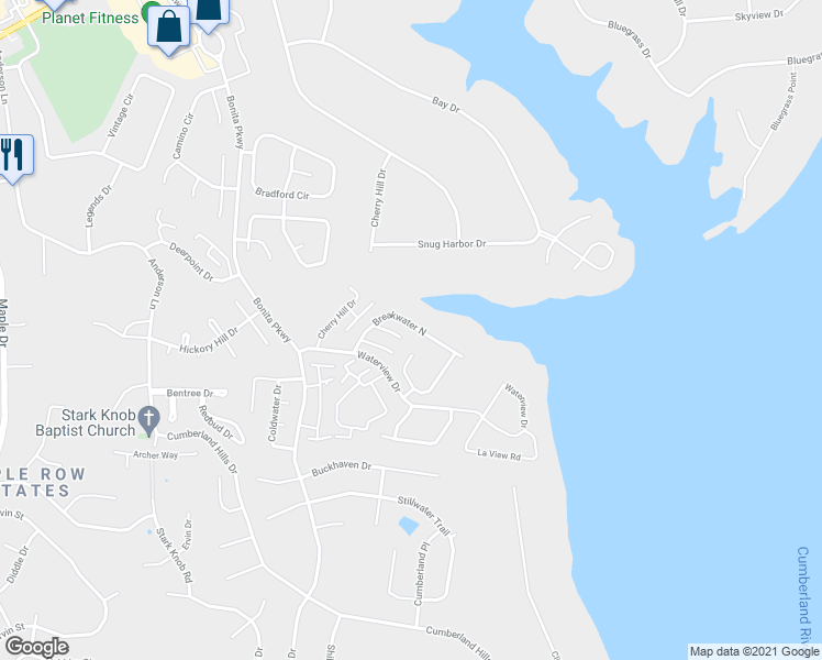 map of restaurants, bars, coffee shops, grocery stores, and more near 114 Breakwater North in Hendersonville