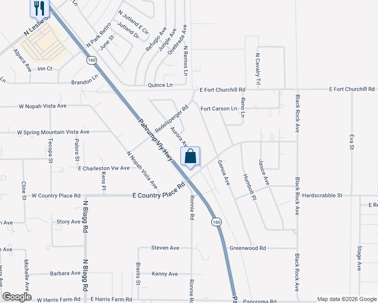map of restaurants, bars, coffee shops, grocery stores, and more near 5660 Aurora Avenue in Pahrump