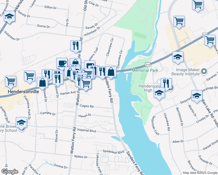 map of restaurants, bars, coffee shops, grocery stores, and more near 115 Sanders Ferry Road in Hendersonville