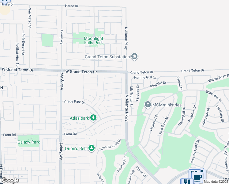 map of restaurants, bars, coffee shops, grocery stores, and more near North Aliante Parkway in North Las Vegas