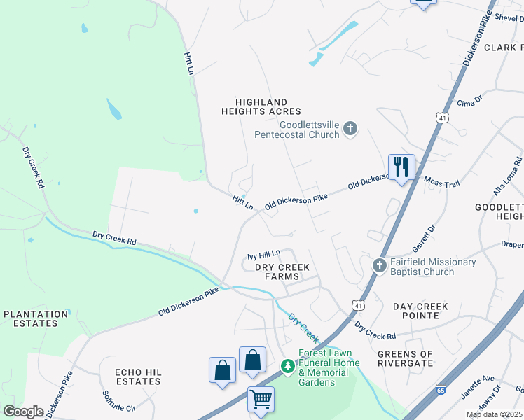 map of restaurants, bars, coffee shops, grocery stores, and more near 825 Old Dickerson Road in Goodlettsville