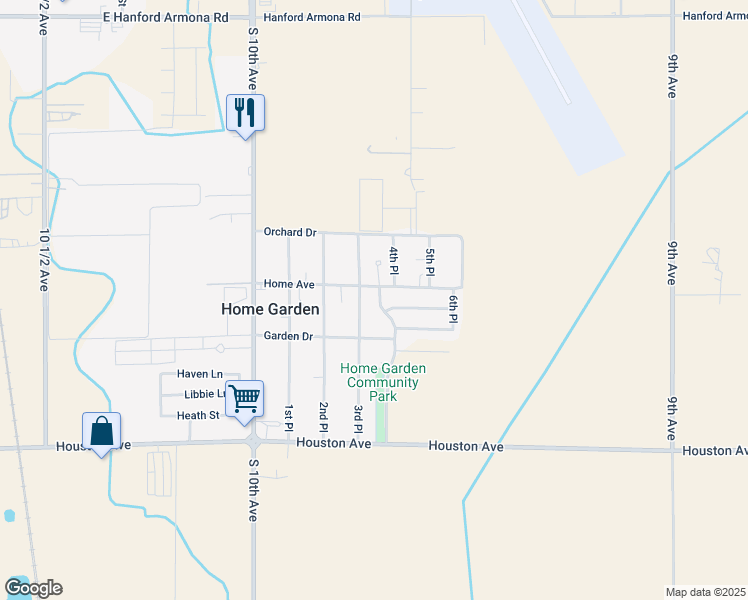 map of restaurants, bars, coffee shops, grocery stores, and more near 11654 Shaw Place in Hanford
