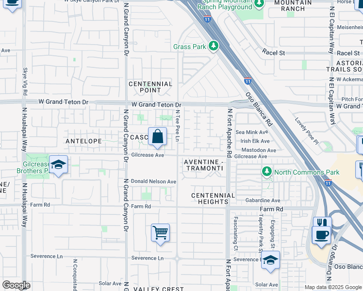 map of restaurants, bars, coffee shops, grocery stores, and more near 7831 Penderbrook Street in Las Vegas