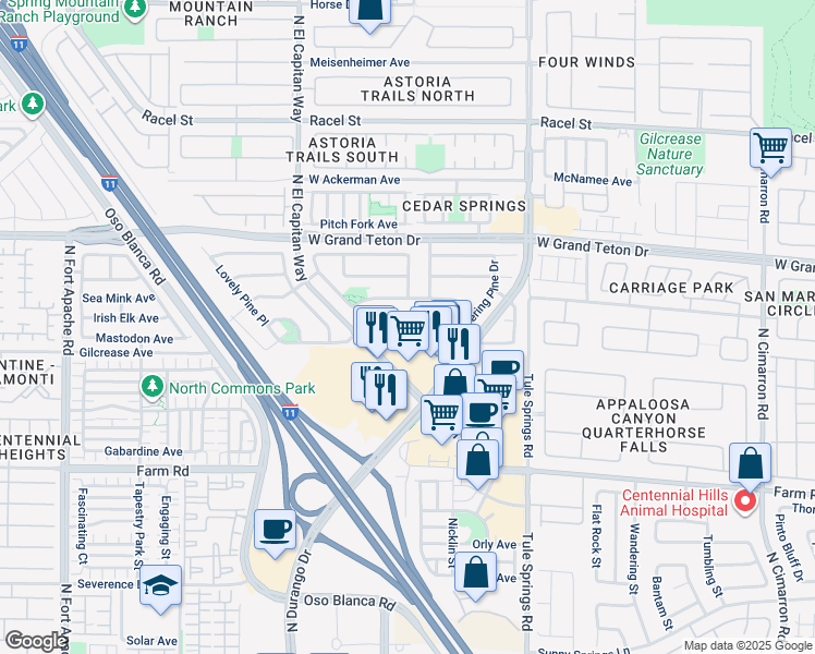 map of restaurants, bars, coffee shops, grocery stores, and more near 8587 Shady Pines Drive in Las Vegas