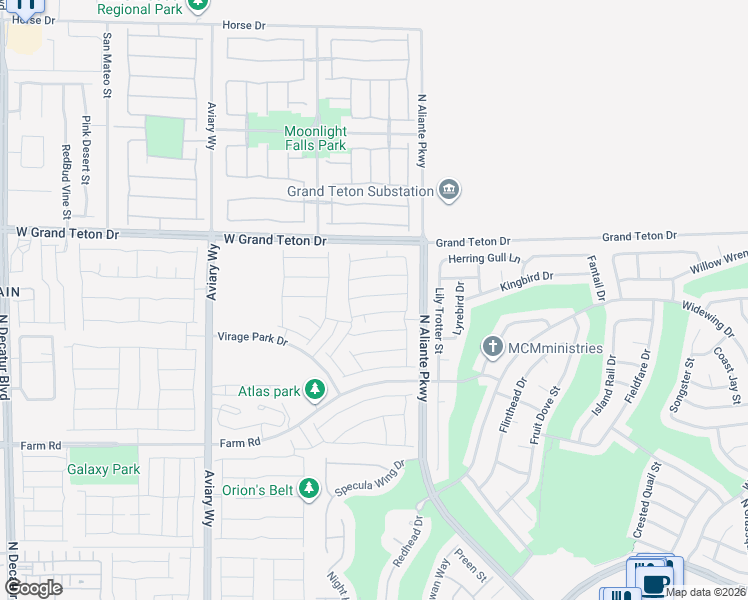 map of restaurants, bars, coffee shops, grocery stores, and more near North Aliante Parkway in North Las Vegas