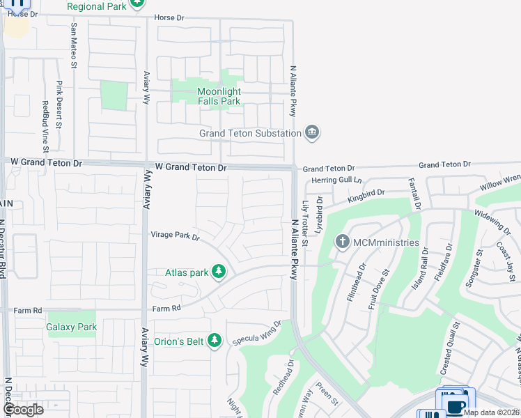 map of restaurants, bars, coffee shops, grocery stores, and more near North Aliante Parkway in North Las Vegas