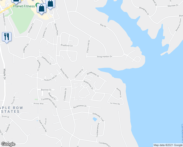 map of restaurants, bars, coffee shops, grocery stores, and more near 122 Breakwater North in Hendersonville