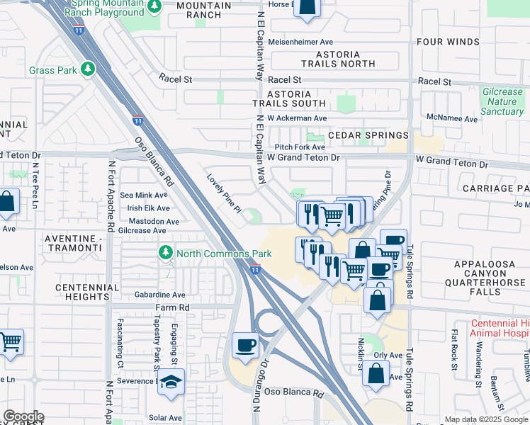 map of restaurants, bars, coffee shops, grocery stores, and more near 8749 Shady Pines Drive in Las Vegas