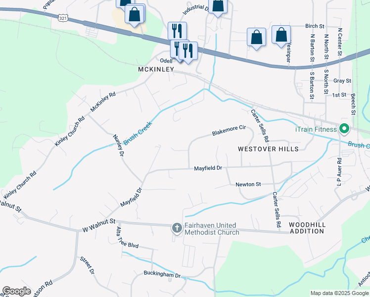 map of restaurants, bars, coffee shops, grocery stores, and more near 178 Blakemore Circle in Johnson City