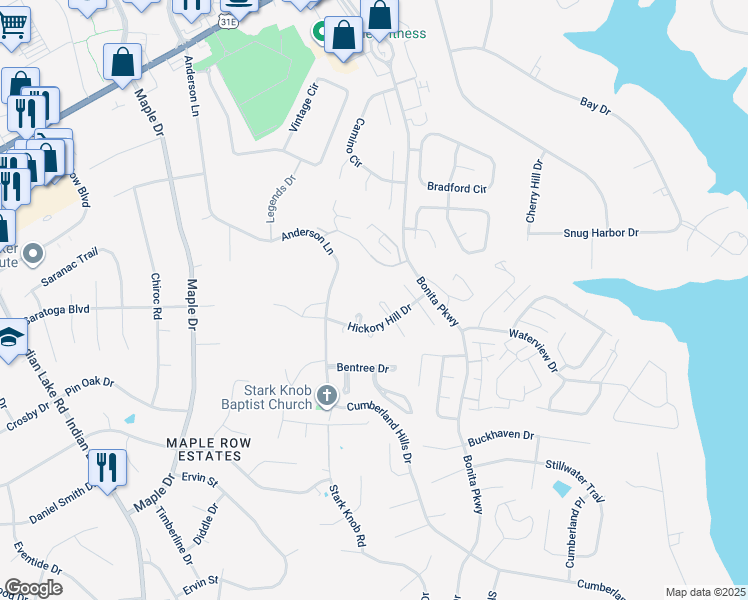 map of restaurants, bars, coffee shops, grocery stores, and more near 316 Deerpoint Drive in Hendersonville