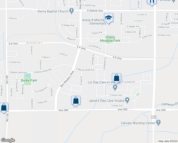 map of restaurants, bars, coffee shops, grocery stores, and more near 1805 East Monte Verde Avenue in Visalia