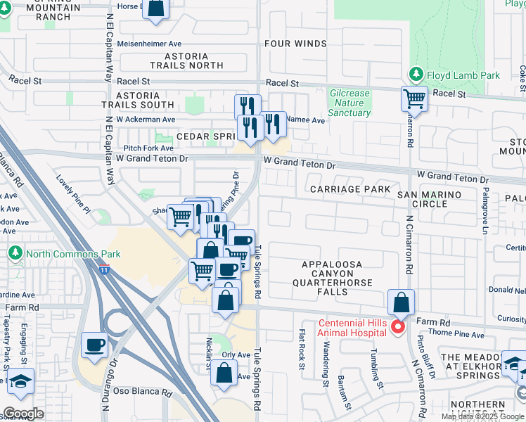 map of restaurants, bars, coffee shops, grocery stores, and more near 7821 Bright Heights Street in Las Vegas