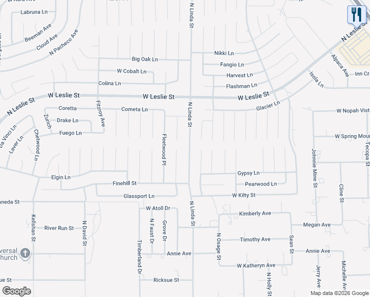 map of restaurants, bars, coffee shops, grocery stores, and more near 5791 North Linda Street in Pahrump