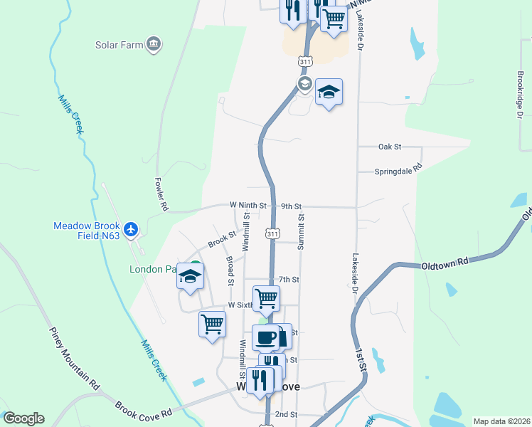 map of restaurants, bars, coffee shops, grocery stores, and more near 901 North Main Street in Walnut Cove