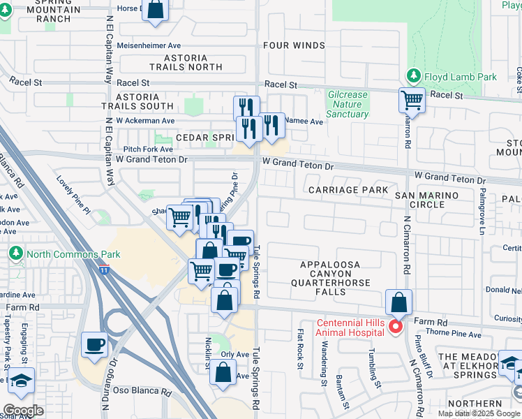 map of restaurants, bars, coffee shops, grocery stores, and more near 7821 Bright Heights Street in Las Vegas