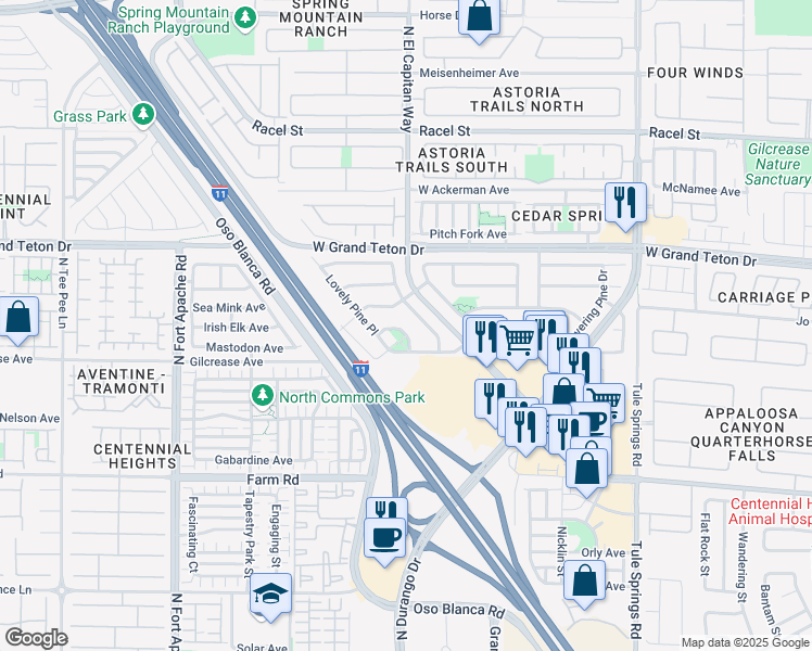 map of restaurants, bars, coffee shops, grocery stores, and more near 7824 Sleeping Pine Circle in Las Vegas