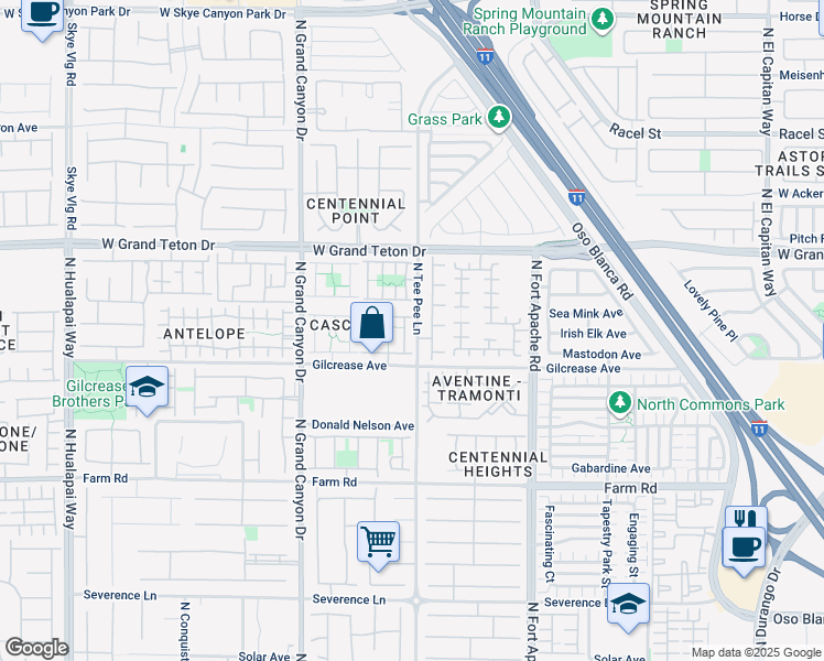 map of restaurants, bars, coffee shops, grocery stores, and more near 7836 North Ithaca Falls Street in Las Vegas