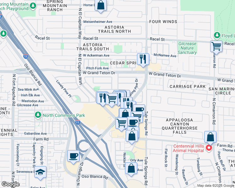 map of restaurants, bars, coffee shops, grocery stores, and more near 8564 Shady Pines Drive in Las Vegas