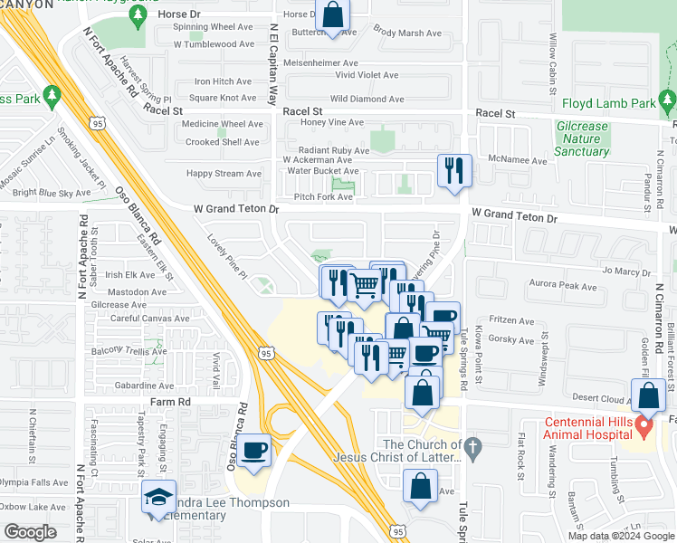 map of restaurants, bars, coffee shops, grocery stores, and more near 8632 Shady Pines Drive in Las Vegas