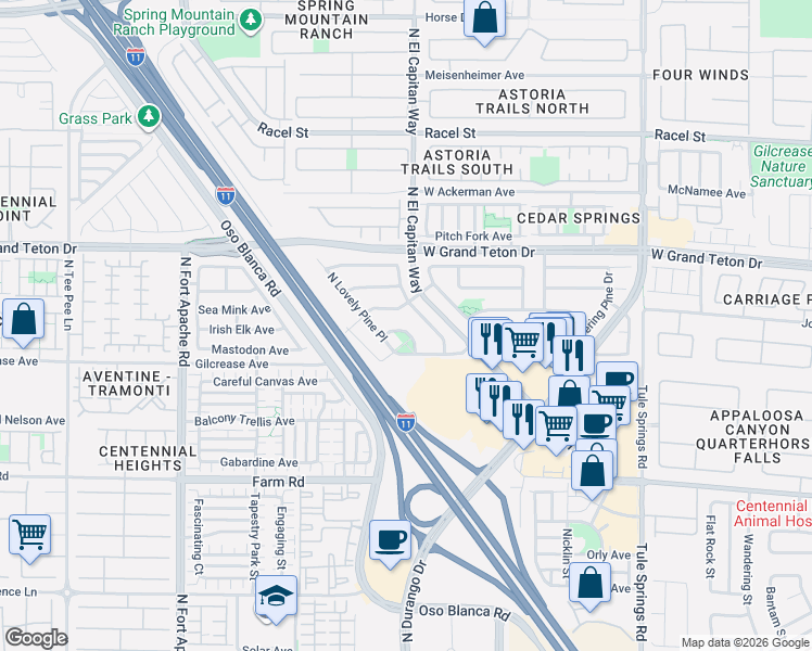 map of restaurants, bars, coffee shops, grocery stores, and more near 8813 West Pine Pitch Drive in Las Vegas