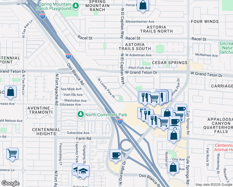 map of restaurants, bars, coffee shops, grocery stores, and more near 8813 West Pine Pitch Drive in Las Vegas