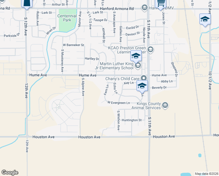 map of restaurants, bars, coffee shops, grocery stores, and more near 11315-11551 Fern Lane in Hanford