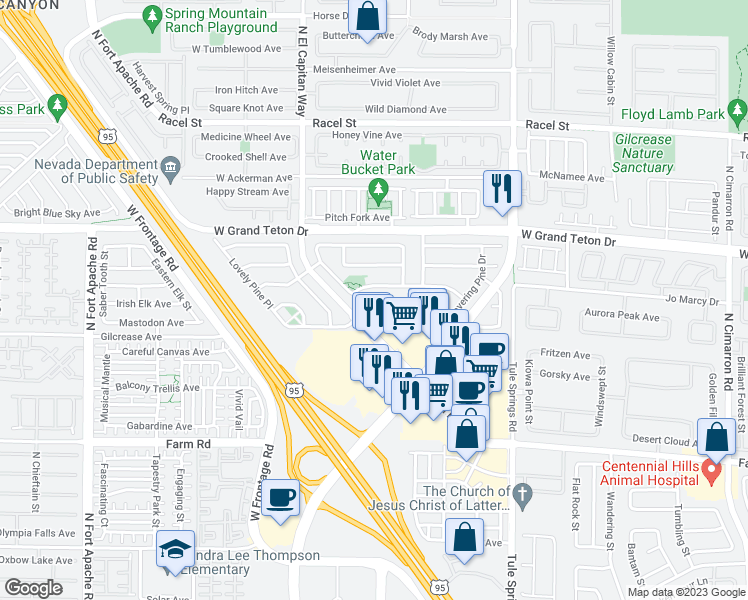 map of restaurants, bars, coffee shops, grocery stores, and more near 8632 Shady Pines Drive in Las Vegas