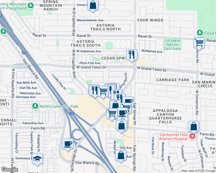 map of restaurants, bars, coffee shops, grocery stores, and more near 8564 Shady Pines Drive in Las Vegas