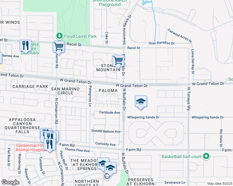 map of restaurants, bars, coffee shops, grocery stores, and more near 7616 Yondering Avenue in Las Vegas