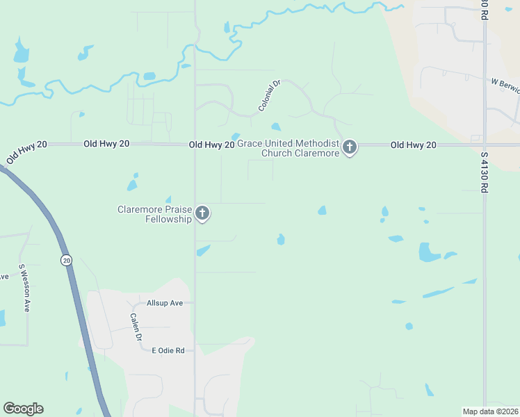 map of restaurants, bars, coffee shops, grocery stores, and more near 9227 East Shiloh Road in Claremore