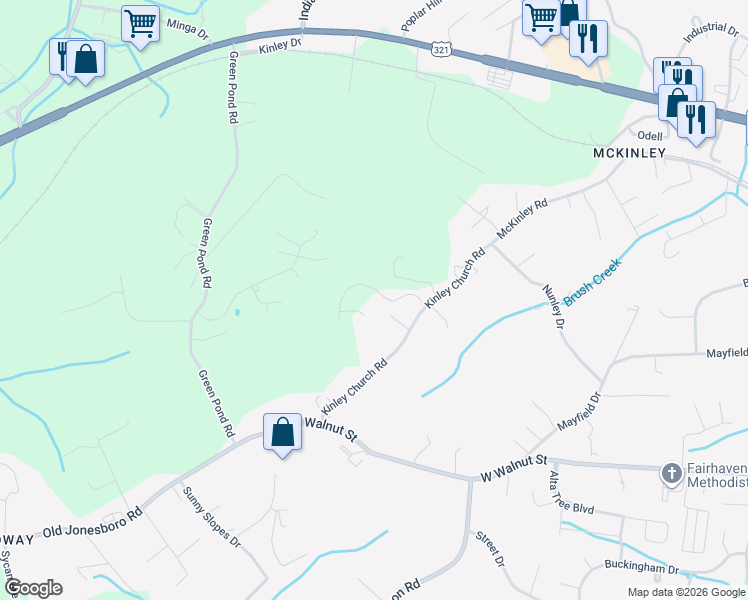 map of restaurants, bars, coffee shops, grocery stores, and more near 1035 Ridgewood Ln in Johnson City