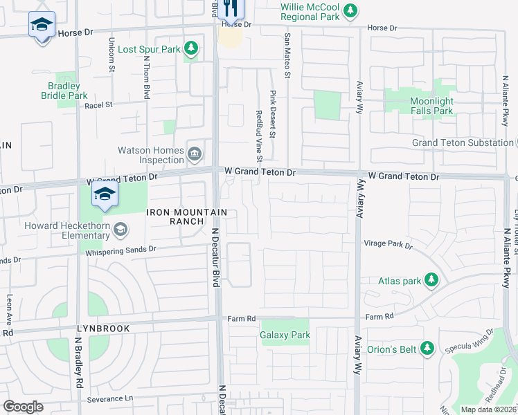 map of restaurants, bars, coffee shops, grocery stores, and more near 7900 Pandora Sky Street in North Las Vegas