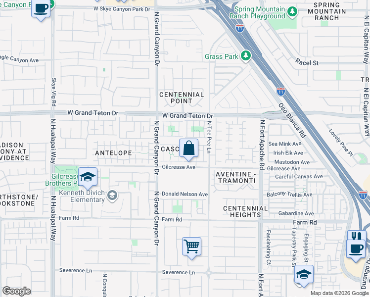 map of restaurants, bars, coffee shops, grocery stores, and more near 7845 Montour Falls Street in Las Vegas