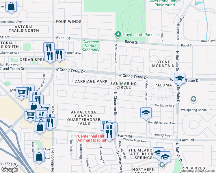 map of restaurants, bars, coffee shops, grocery stores, and more near 8013 Hidden Quail Avenue in Las Vegas