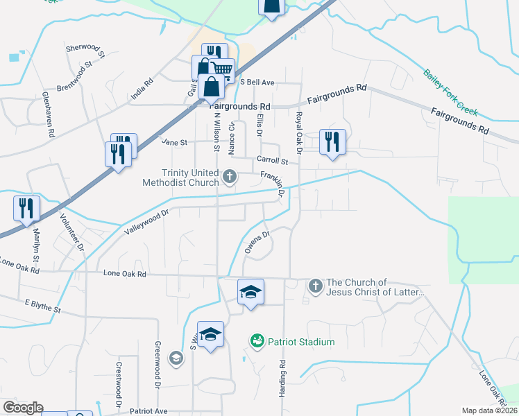 map of restaurants, bars, coffee shops, grocery stores, and more near 608 Franklin Dr in Paris