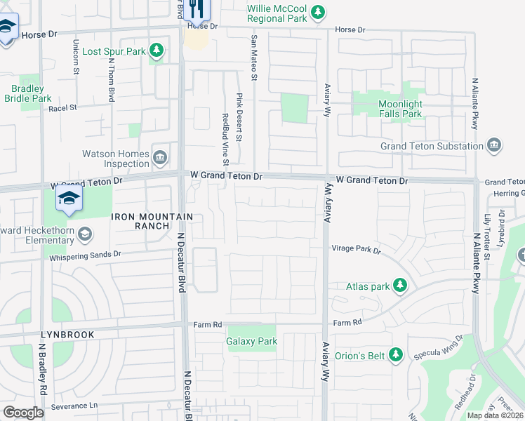 map of restaurants, bars, coffee shops, grocery stores, and more near 4441 Glossier Avenue in North Las Vegas