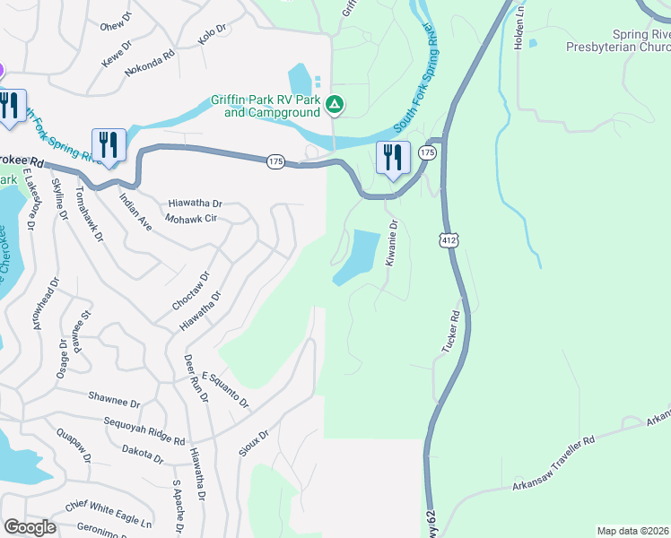 map of restaurants, bars, coffee shops, grocery stores, and more near 2 Lake Kiwanie Circle in Hardy
