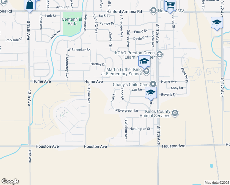 map of restaurants, bars, coffee shops, grocery stores, and more near 11315-11551 Fern Ln in Hanford