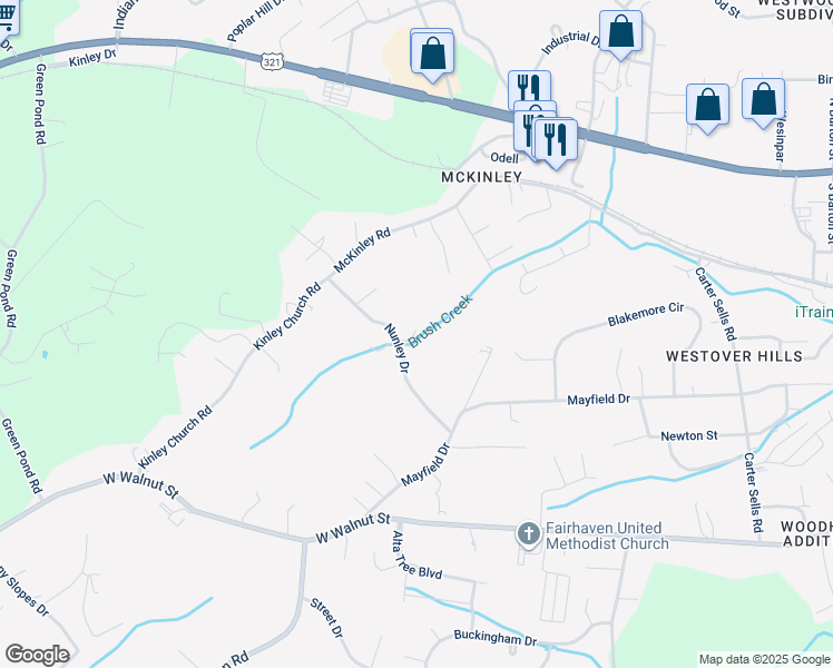 map of restaurants, bars, coffee shops, grocery stores, and more near 517 Nunley Drive in Johnson City