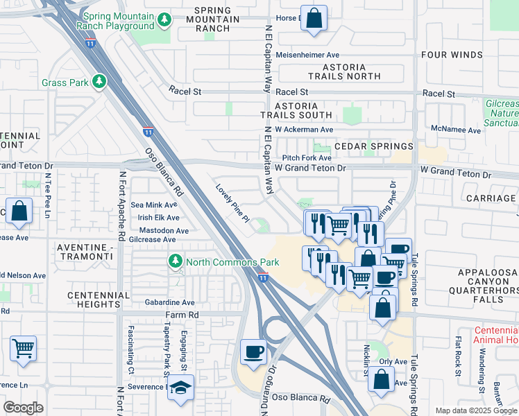 map of restaurants, bars, coffee shops, grocery stores, and more near 8805 West Pine Pitch Drive in Las Vegas