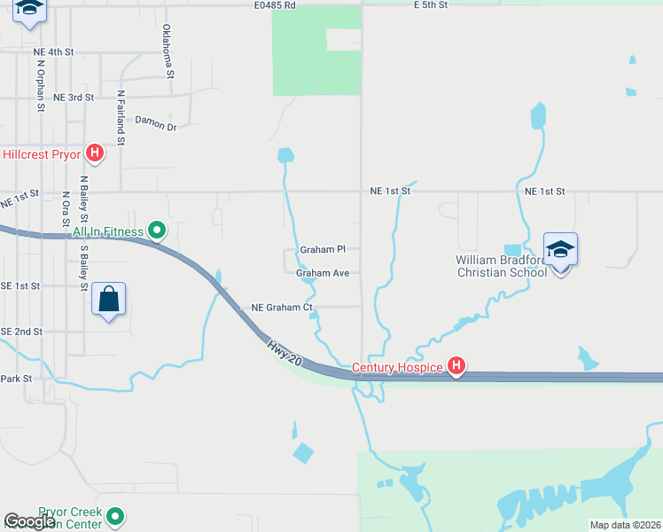 map of restaurants, bars, coffee shops, grocery stores, and more near 2007 Graham Avenue in Pryor