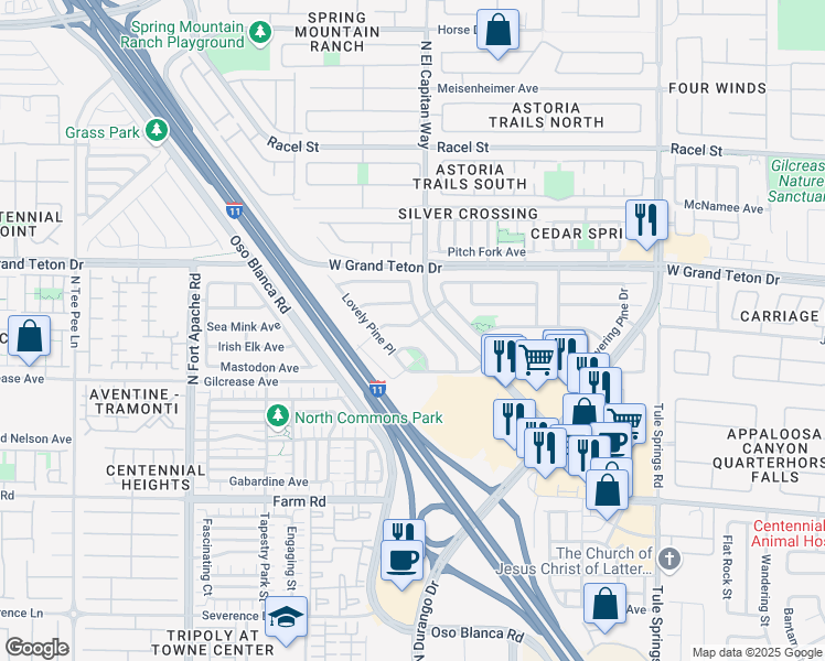 map of restaurants, bars, coffee shops, grocery stores, and more near 8805 West Pine Pitch Drive in Las Vegas