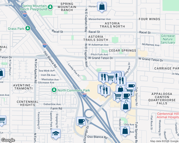 map of restaurants, bars, coffee shops, grocery stores, and more near 7848 Nesting Pine Place in Las Vegas