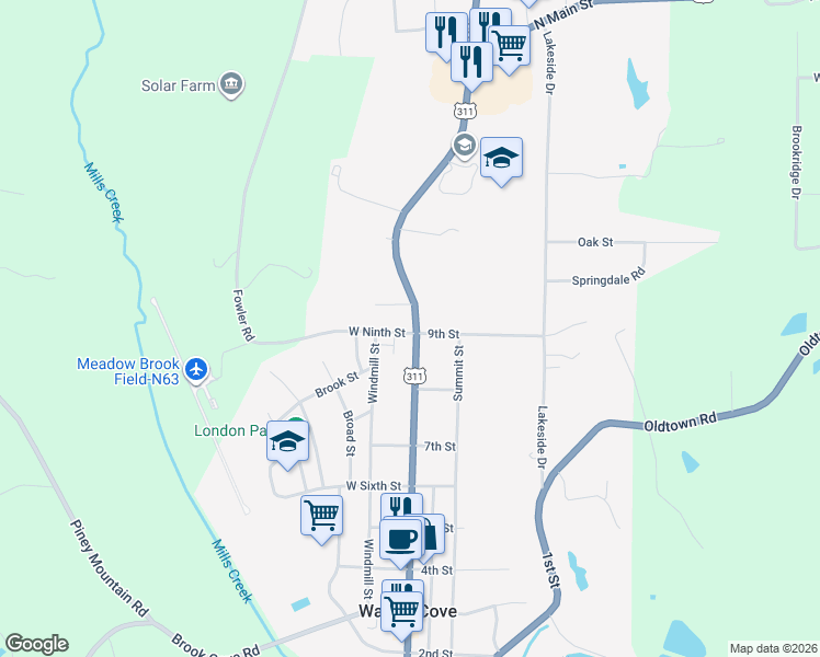 map of restaurants, bars, coffee shops, grocery stores, and more near 901 North Main Street in Walnut Cove