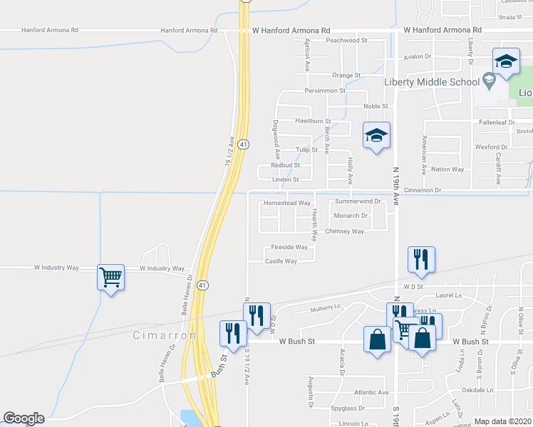 map of restaurants, bars, coffee shops, grocery stores, and more near 1740 Fortress Way in Lemoore