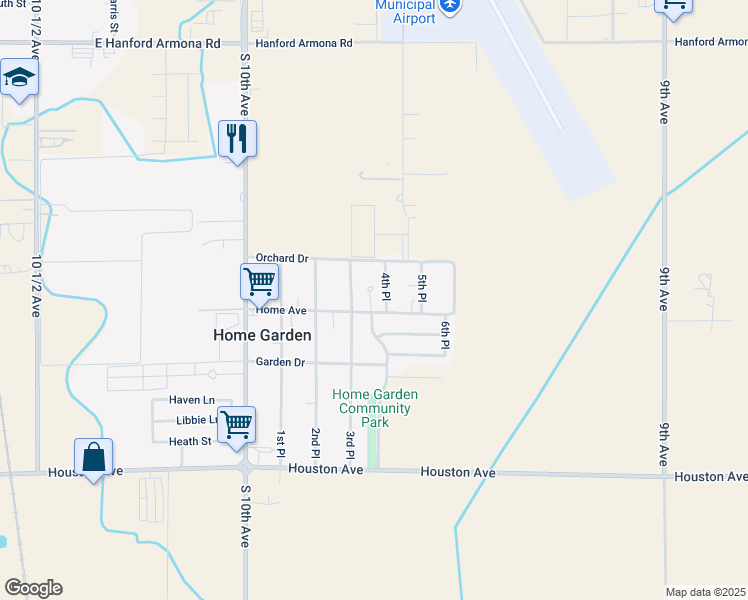 map of restaurants, bars, coffee shops, grocery stores, and more near 11594 4th Place in Hanford
