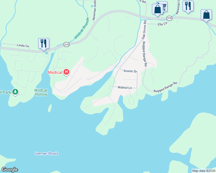 map of restaurants, bars, coffee shops, grocery stores, and more near 1150 Oak Grove Road in Bean Station