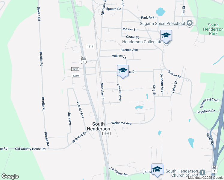 map of restaurants, bars, coffee shops, grocery stores, and more near 344 Yancey Lane in Henderson