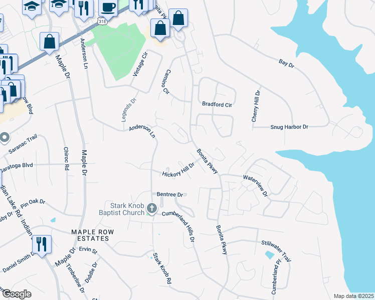 map of restaurants, bars, coffee shops, grocery stores, and more near 125 Maple Way North in Hendersonville