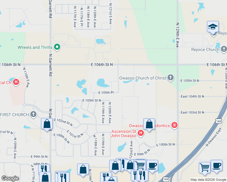 map of restaurants, bars, coffee shops, grocery stores, and more near 10527 North 120th East Avenue in Owasso